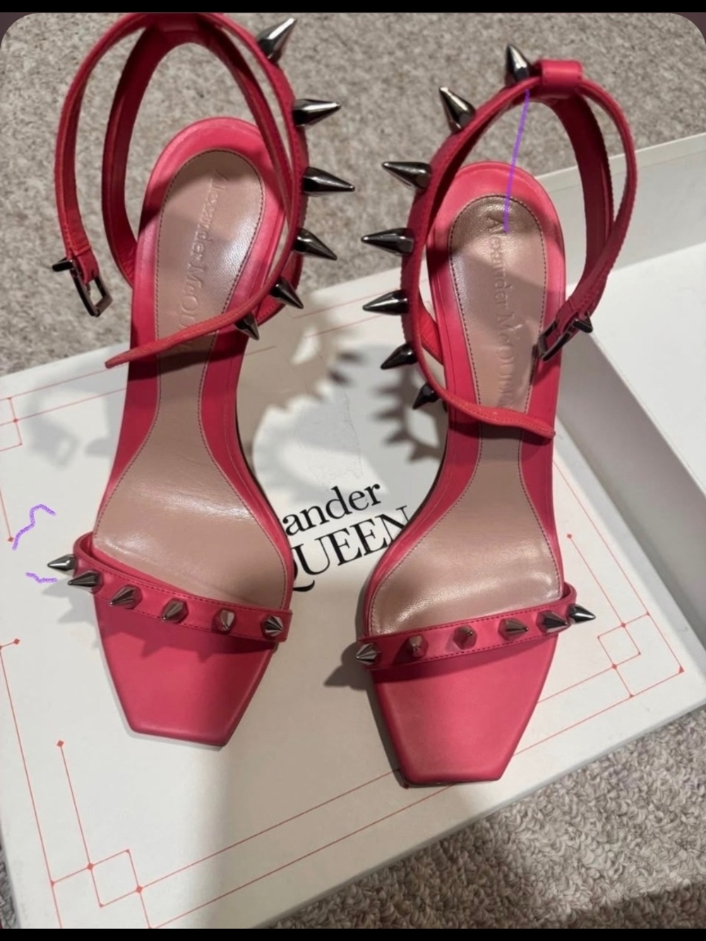 Alexander McQueen Hot Pink Studded Ankle-Strap Heels